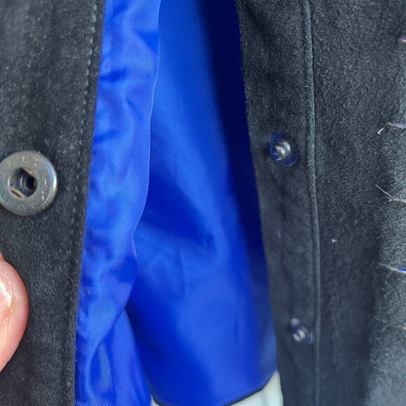 Dons Black Leather Jacket Blue Satin Lining Snap Closure M - Picture 9 of 16